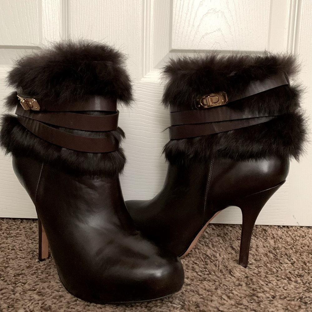 Coach Brown Janera Fur trim round toe ankle boot - gently used